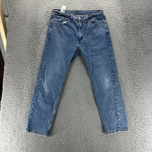 Levis 505 Jeans Mens 36x30 Blue Straight Cotton Stretch Workwear Medium Wash - Picture 1 of 11